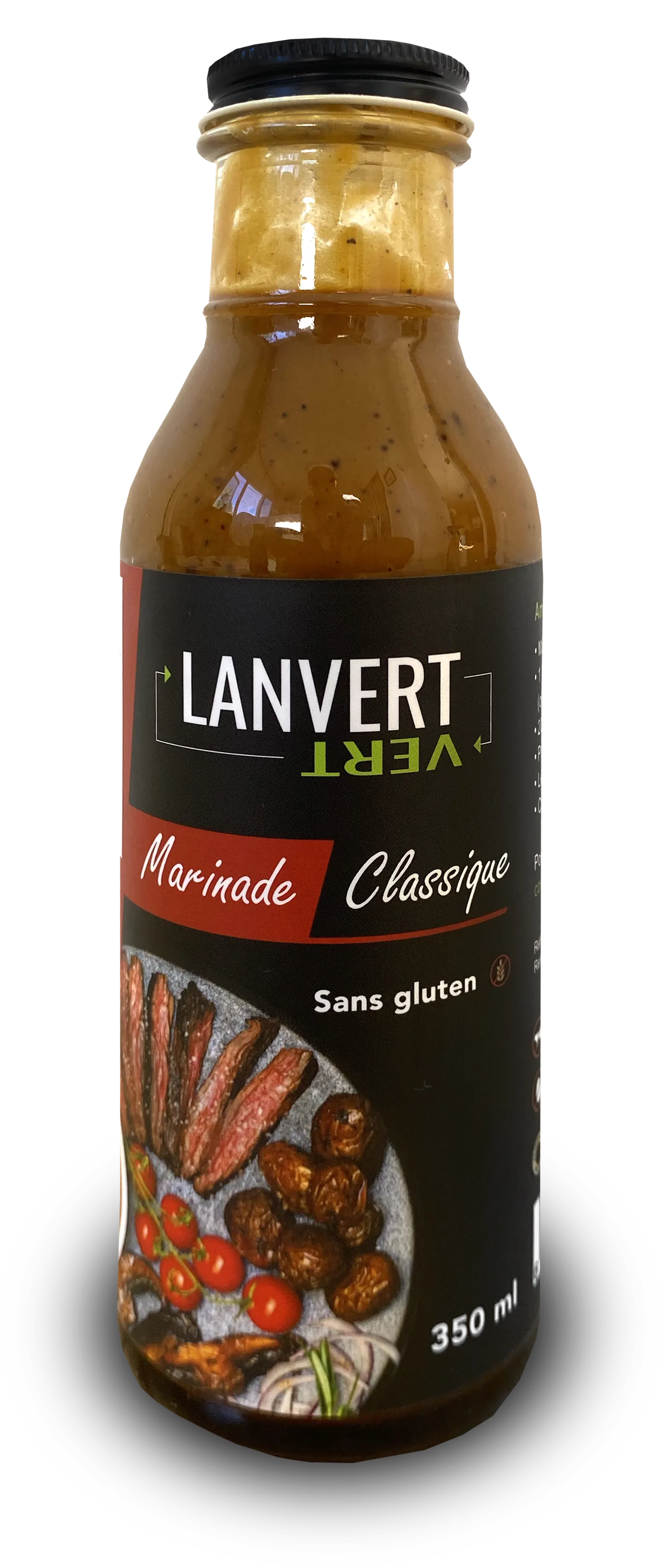 Bouteille de marinade classique Lanvert, 350 ml, étiquette noire à bandeau rouge brique