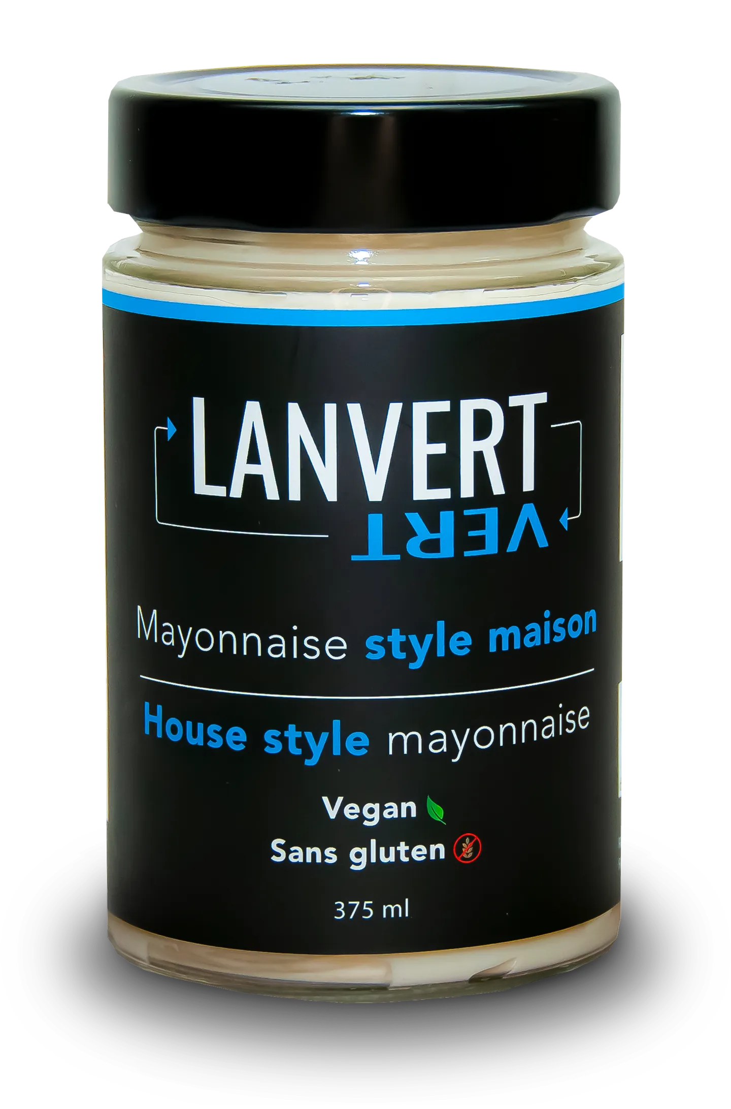 Pot de mayonnaise style maison Lanvert, 375 ml, étiquette noire et bleue